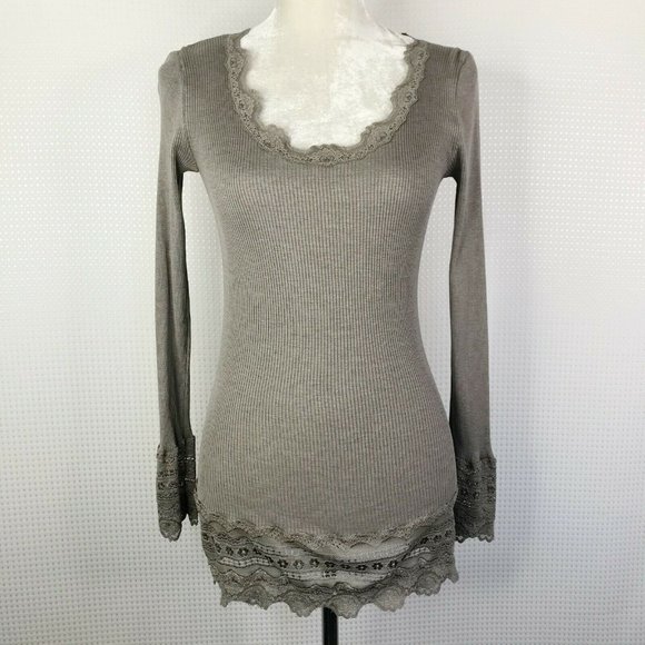 Rosemunde Tops - Elegant Gray Lace Trim Blouse